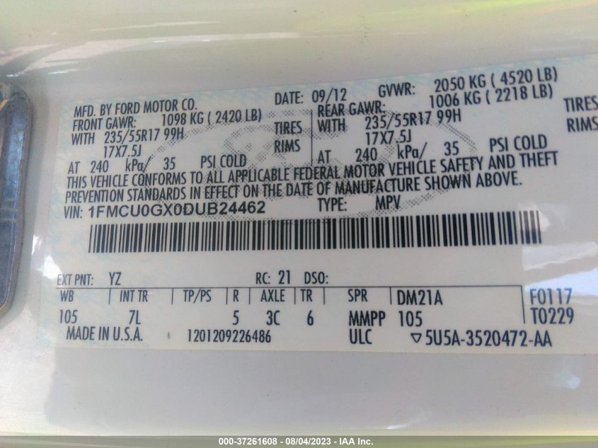 2013 FORD ESCAPE SE - 1FMCU0GX0DUB24462
