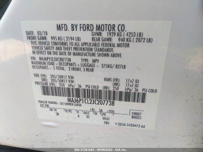 2018 FORD ECOSPORT SES - MAJ6P1CL2JC207738