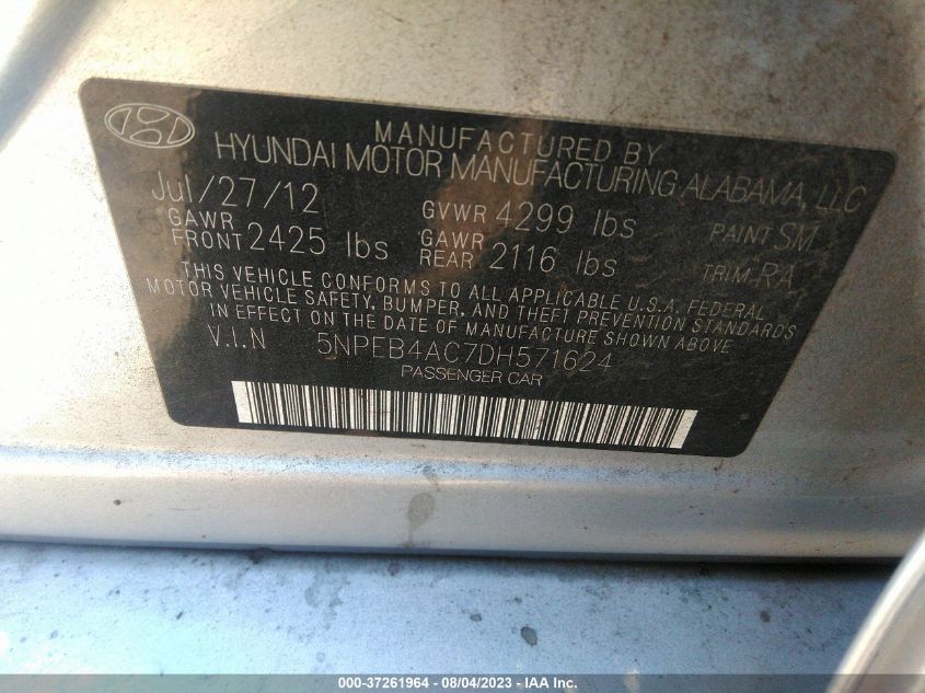 2013 HYUNDAI SONATA GLS - 5NPEB4AC7DH571624