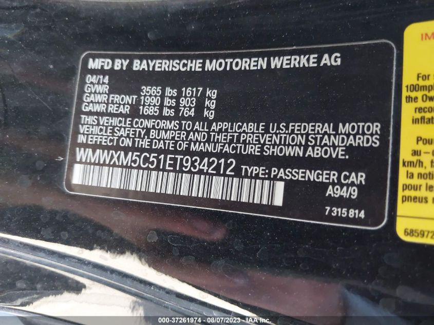 2014 MINI COOPER HARDTOP - WMWXM5C51ET934212