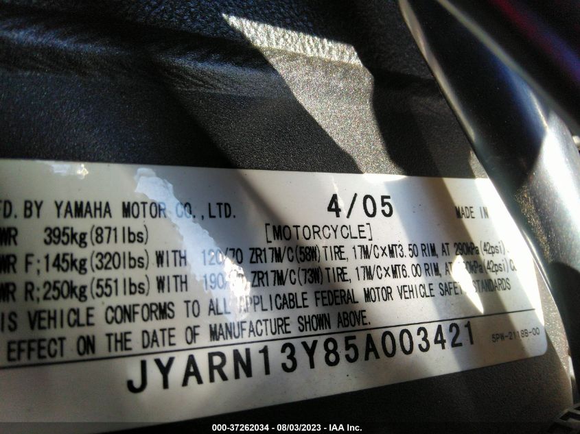 2005 YAMAHA YZFR1 C JYARN13Y85A003421