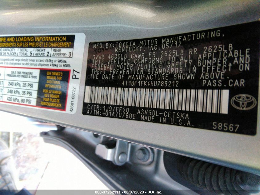 2017 TOYOTA CAMRY XLE/SE/LE/XSE - 4T1BF1FK4HU789212