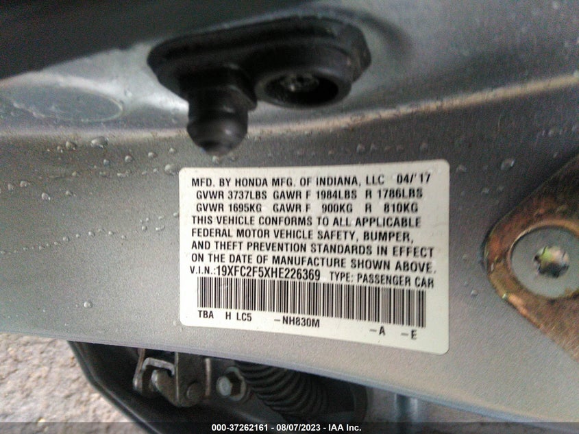 VIN 19XFC2F5XHE226369 2017 HONDA CIVIC SEDAN LX