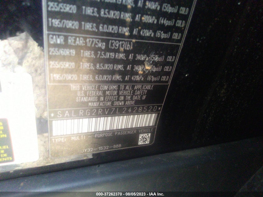 VIN SALRG2RV7L2428520 2020 LAND ROVER DISCOVERY SE