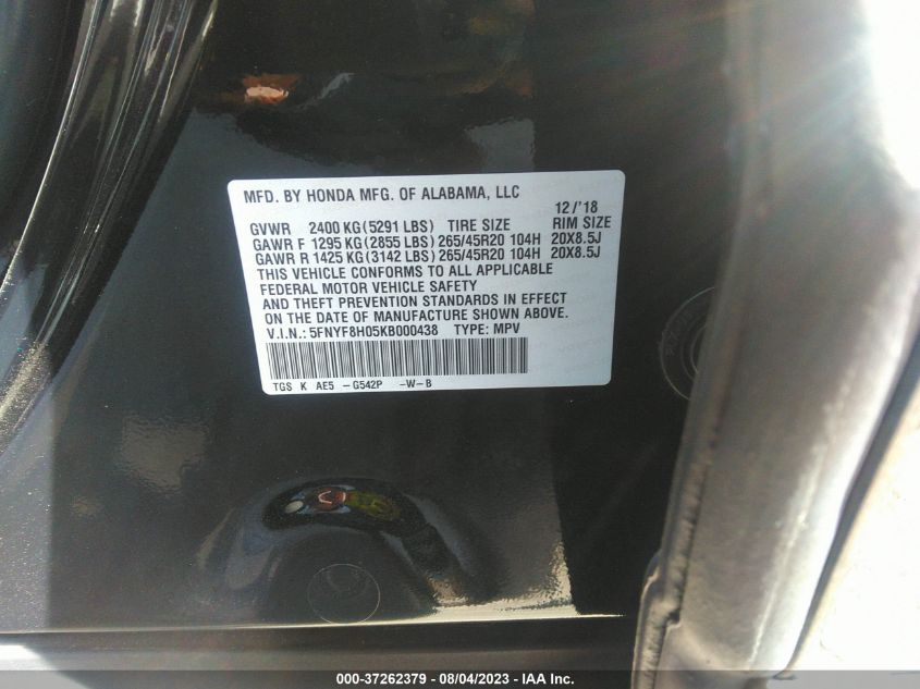 2019 HONDA PASSPORT ELITE - 5FNYF8H05KB000438