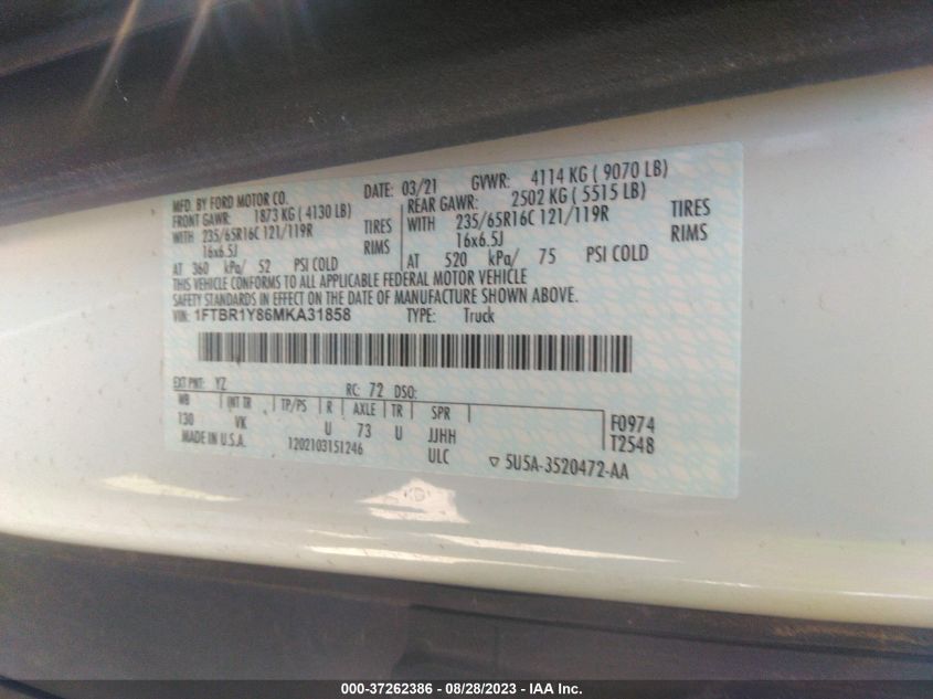 2021 FORD TRANSIT CARGO VAN - 1FTBR1Y86MKA31858