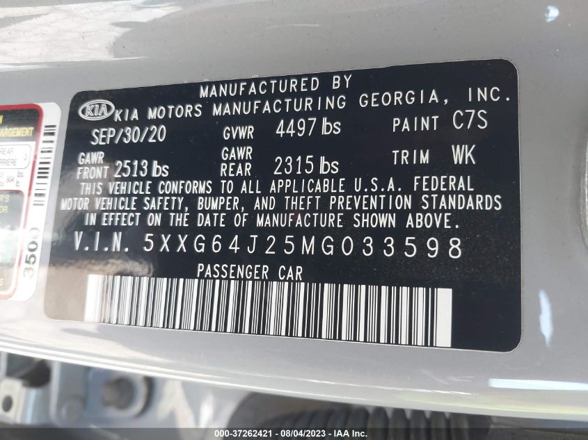 2021 KIA K5 GT-LINE - 5XXG64J25MG033598