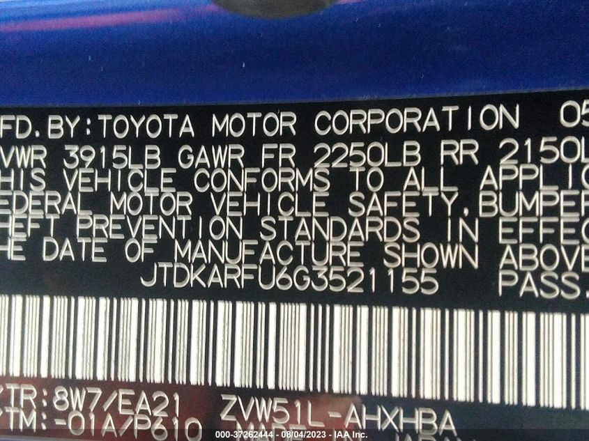 2016 TOYOTA PRIUS FOUR - JTDKARFU6G3521155