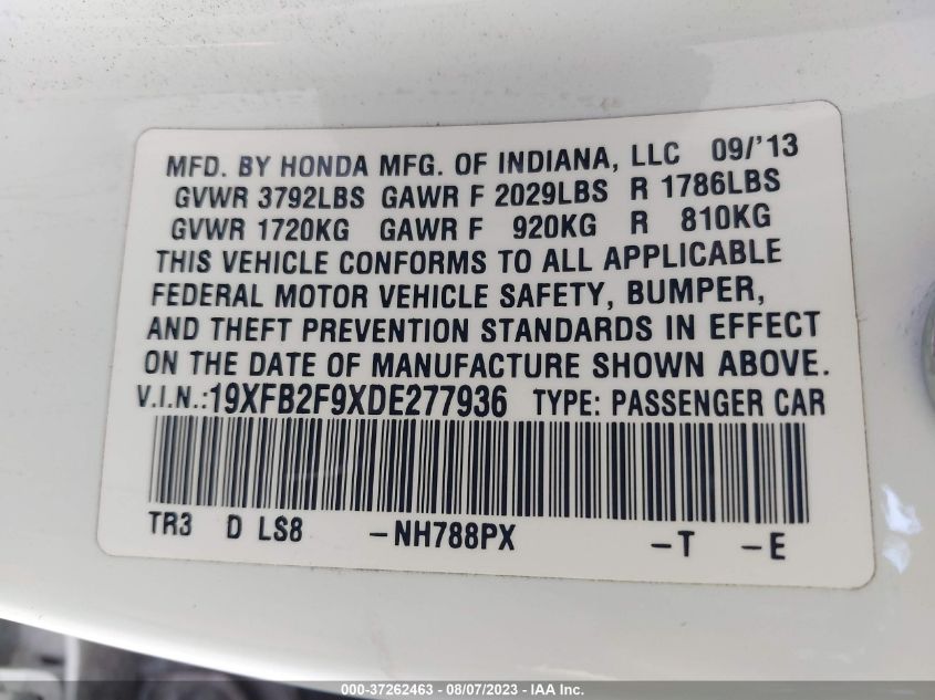 2013 HONDA CIVIC SDN EX-L - 19XFB2F9XDE277936