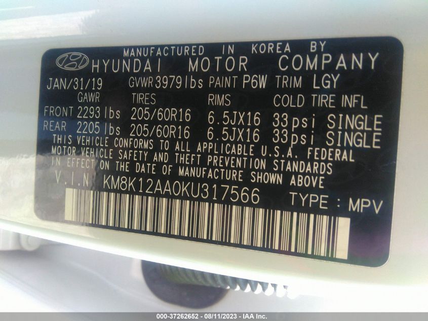 2019 HYUNDAI KONA SE - KM8K12AA0KU317566