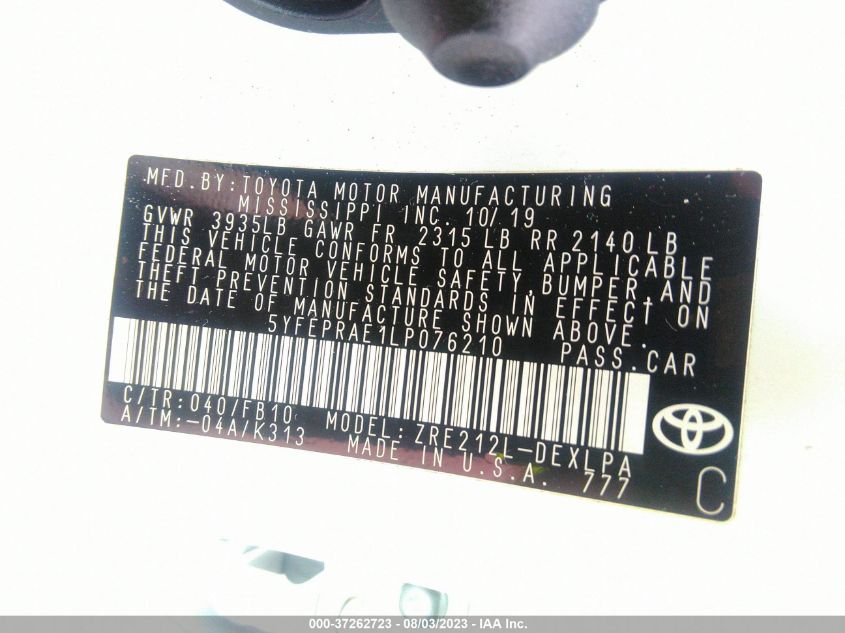 2020 TOYOTA COROLLA LE - 5YFEPRAE1LP076210