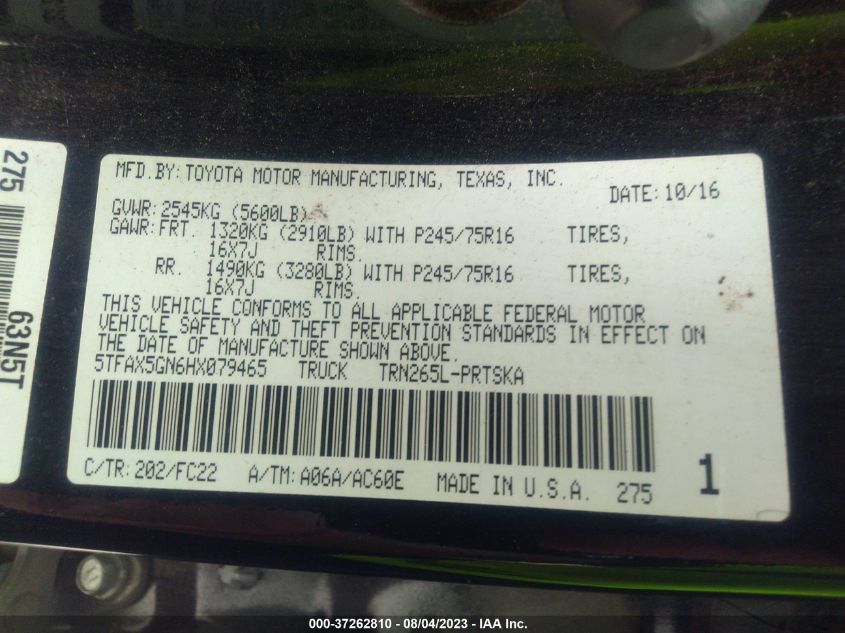 2017 TOYOTA TACOMA SR/SR5 - 5TFAX5GN6HX079465