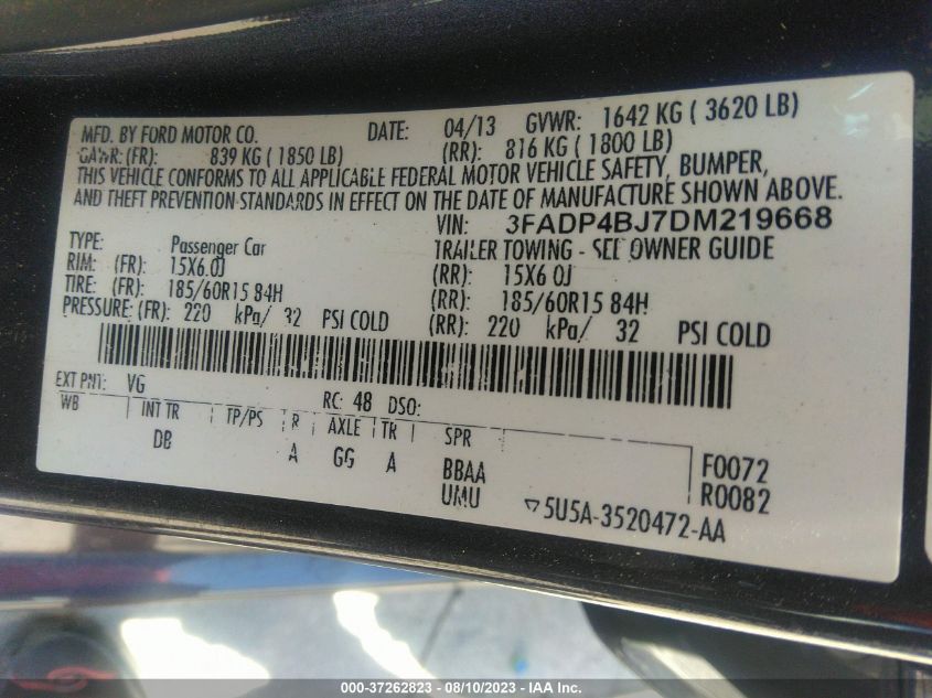 2013 FORD FIESTA SE - 3FADP4BJ7DM219668