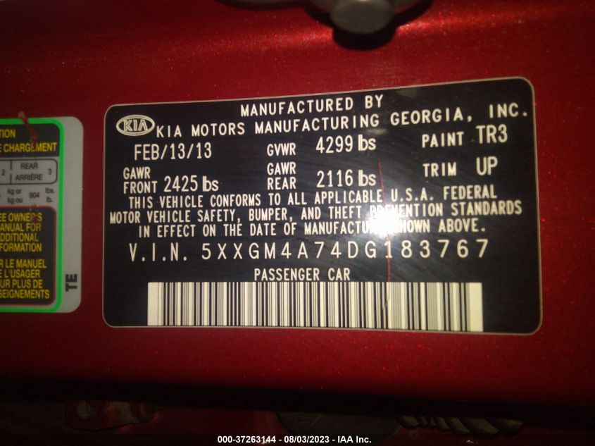 2013 KIA OPTIMA LX - 5XXGM4A74DG183767