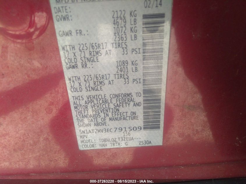 2014 NISSAN ROGUE SV - 5N1AT2MV3EC791509