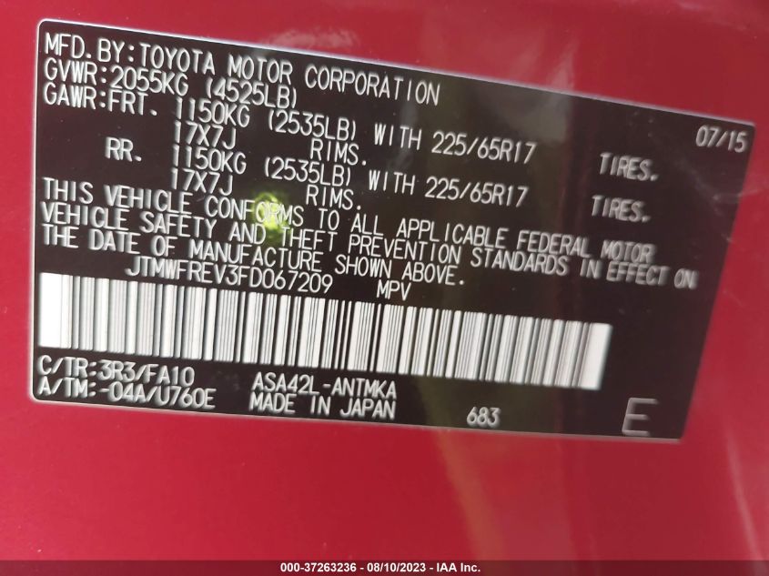 2015 TOYOTA RAV4 XLE - JTMWFREV3FD067209