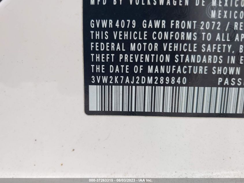 2013 VOLKSWAGEN JETTA SEDAN S - 3VW2K7AJ2DM289840