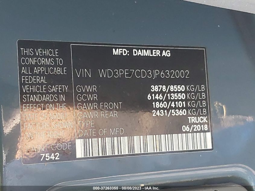 2018 MERCEDES-BENZ SPRINTER CARGO VAN WD3PE7CD3JP632002
