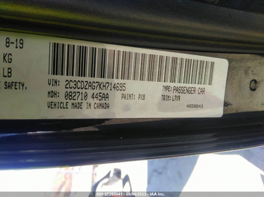 2019 DODGE CHALLENGER SXT - 2C3CDZAG7KH714695