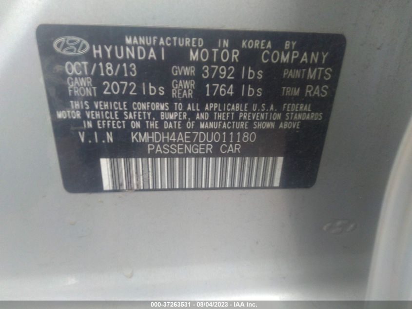 2013 HYUNDAI ELANTRA GLS PZEV - KMHDH4AE7DU011180