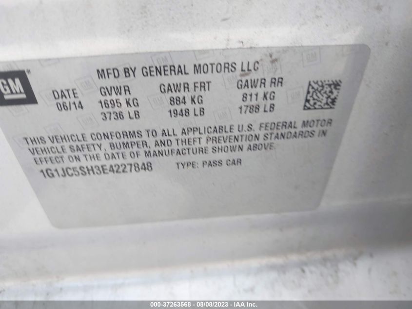 2014 CHEVROLET SONIC LT - 1G1JC5SH3E4227848