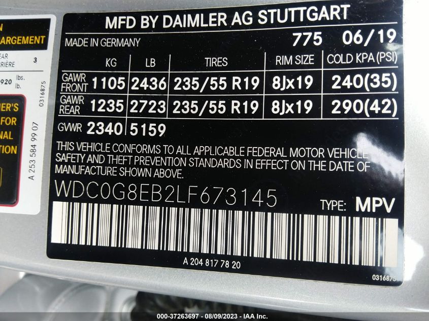2020 MERCEDES-BENZ GLC - WDC0G8EB2LF673145