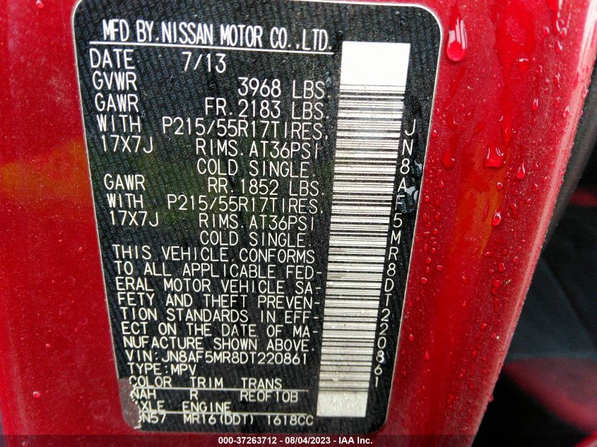 2013 NISSAN JUKE SV - JN8AF5MR8DT220861
