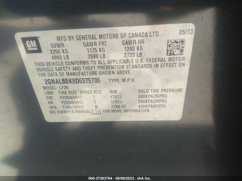 2013 CHEVROLET EQUINOX LS - 2GNALBEK8D6375706