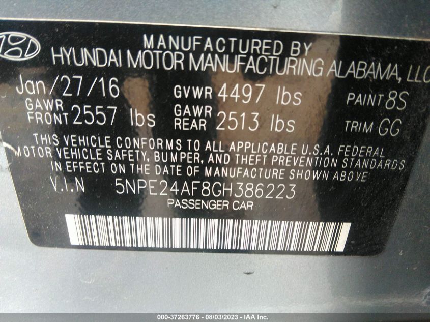 2016 HYUNDAI SONATA 2.4L SE - 5NPE24AF8GH386223