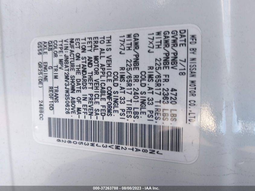 2018 NISSAN ROGUE SV - JN8AT2MV3JW350626