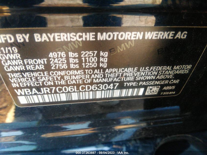 2020 BMW 5 SERIES 530I XDRIVE - WBAJR7C06LCD63047