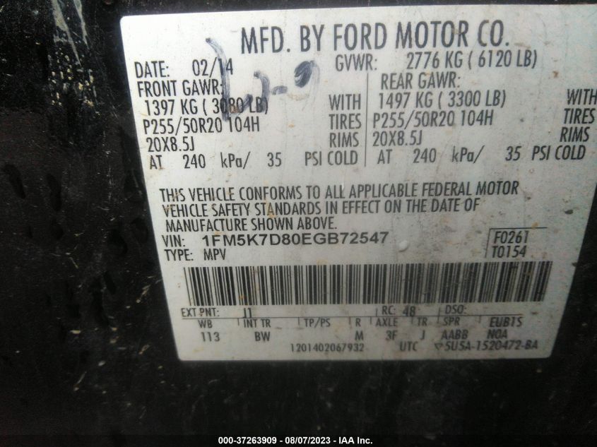 2014 FORD EXPLORER XLT - 1FM5K7D80EGB72547