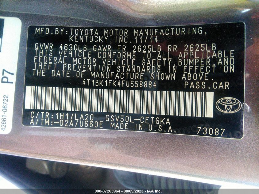 2015 TOYOTA CAMRY XSE/XLE - 4T1BK1FK4FU558884