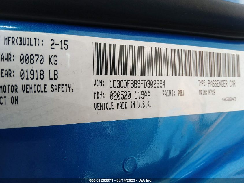 2015 DODGE DART SXT - 1C3CDFBB9FD302394