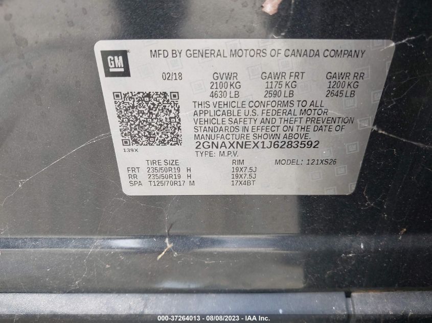 2018 CHEVROLET EQUINOX PREMIER - 2GNAXNEX1J6283592
