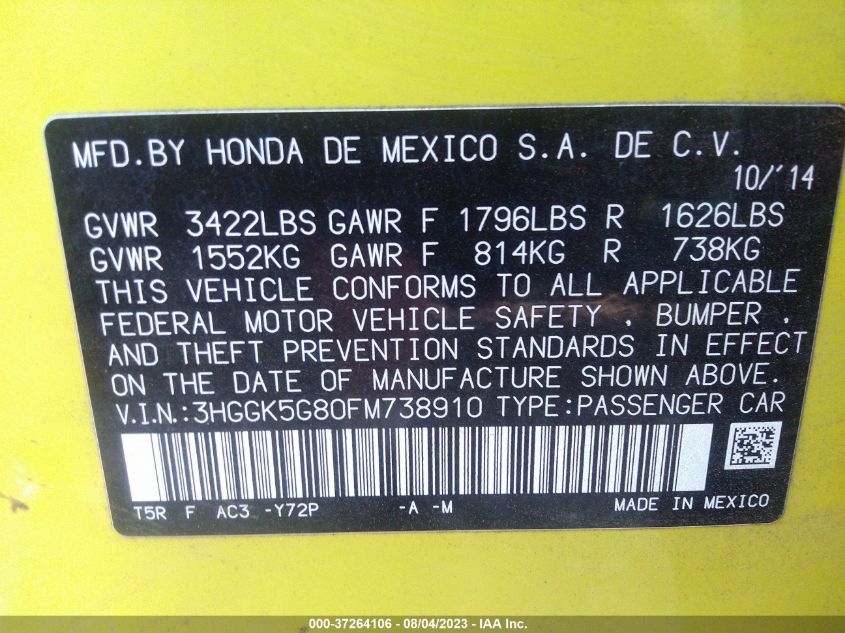 2015 HONDA FIT EX - 3HGGK5G80FM738910