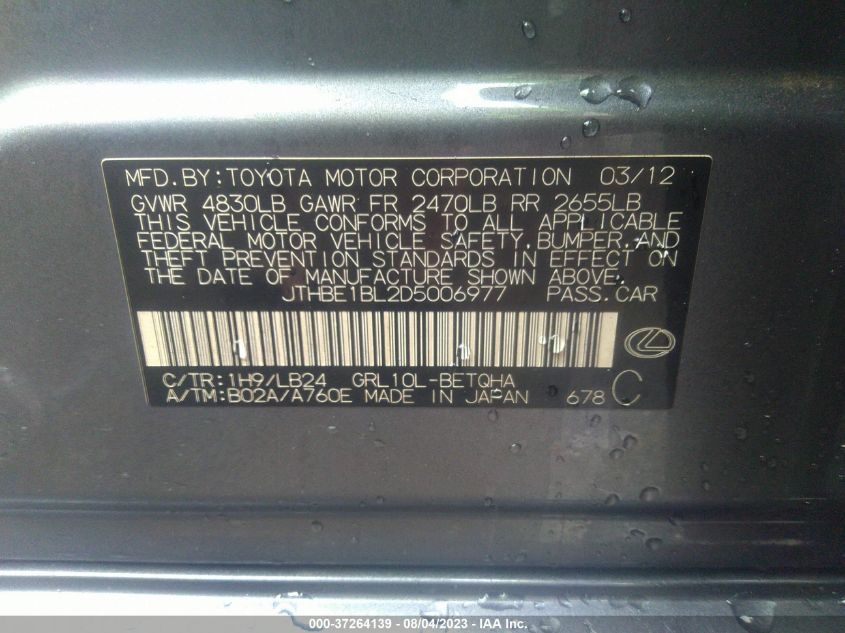 2013 LEXUS GS 350 - JTHBE1BL2D5006977