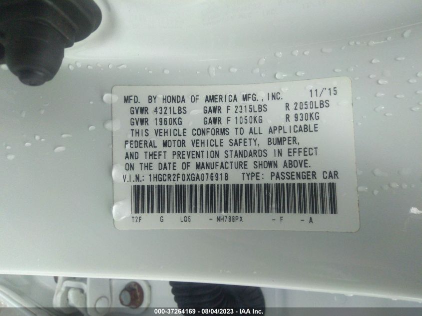 2016 HONDA ACCORD SEDAN EX - 1HGCR2F0XGA076918