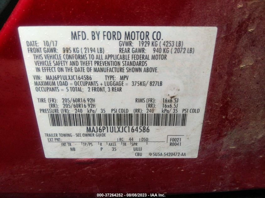 2018 FORD ECOSPORT SE - MAJ6P1ULXJC164586