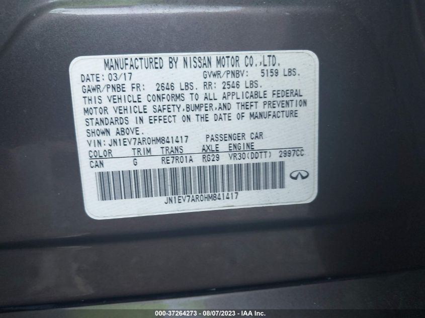 2017 INFINITI Q50 3.0T PREMIUM - JN1EV7AR0HM841417