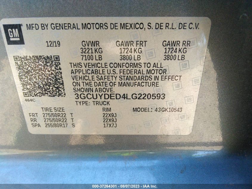 2020 CHEVROLET SILVERADO 1500 LT - 3GCUYDED4LG220593