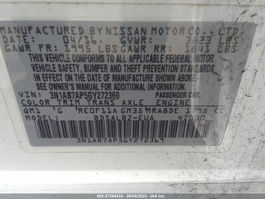 2016 NISSAN SENTRA S/SV/SR/SL - 3N1AB7AP5GY272369