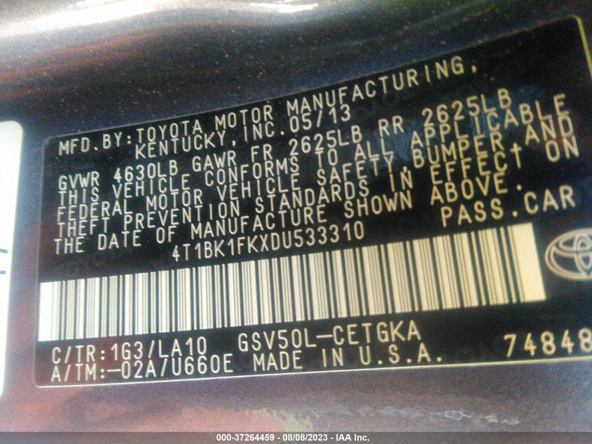 2013 TOYOTA CAMRY XLE - 4T1BK1FKXDU533310