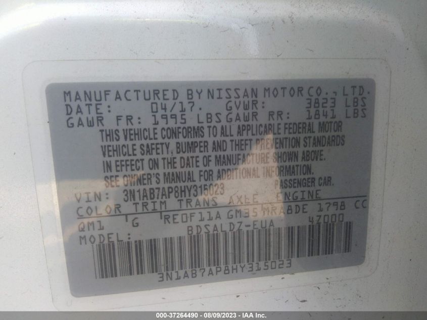 2017 NISSAN SENTRA SV - 3N1AB7AP8HY315023