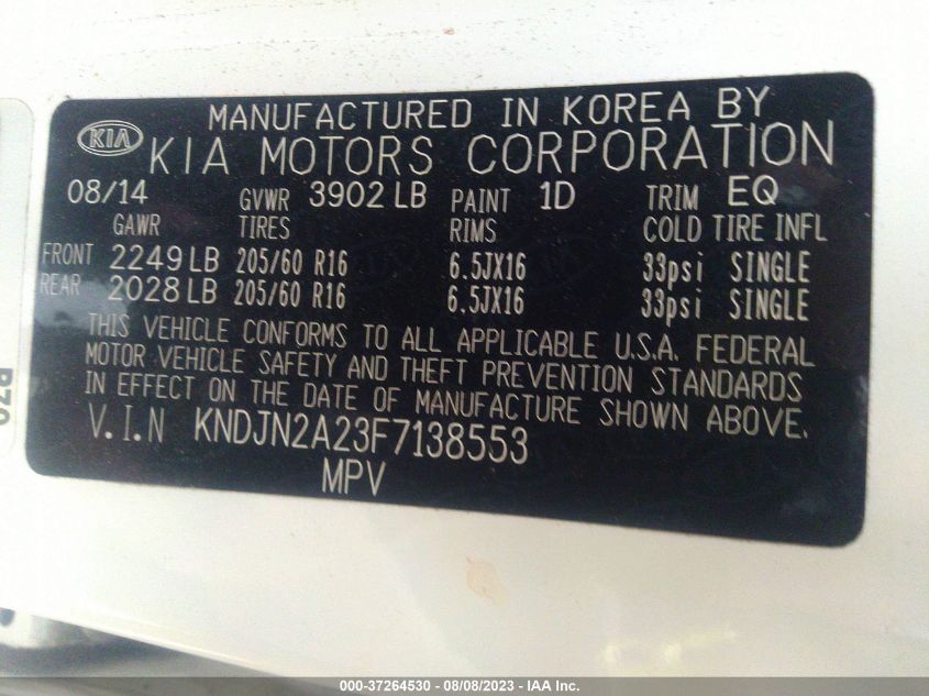 2015 KIA SOUL BASE - KNDJN2A23F7138553