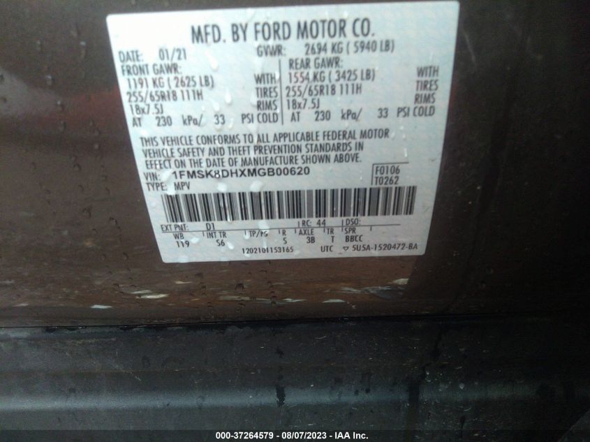2021 FORD EXPLORER XLT - 1FMSK8DHXMGB00620