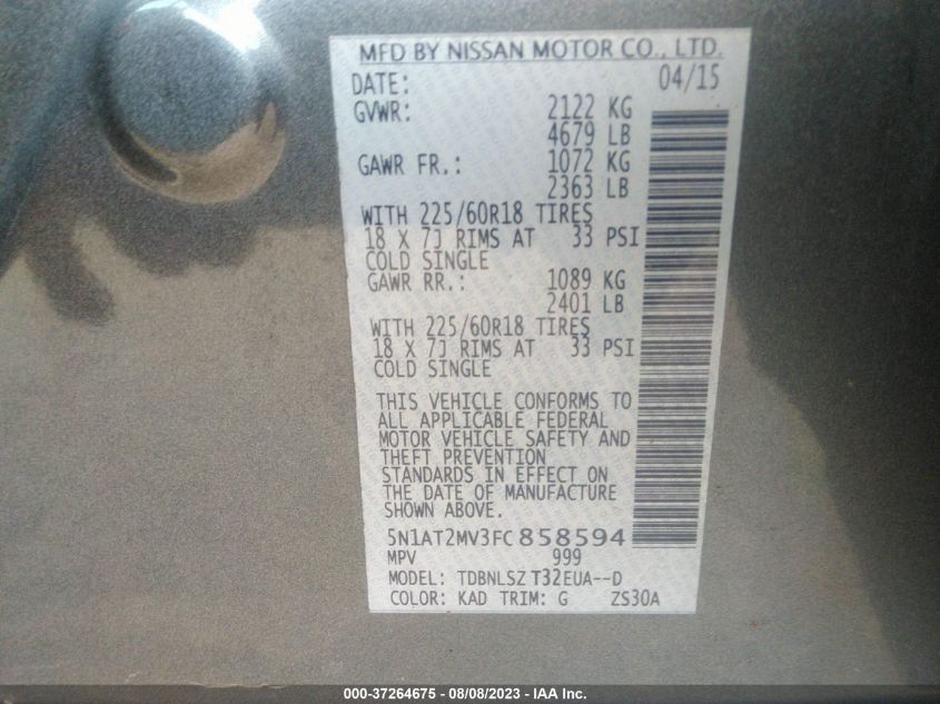 2015 NISSAN ROGUE SL - 5N1AT2MV3FC858594