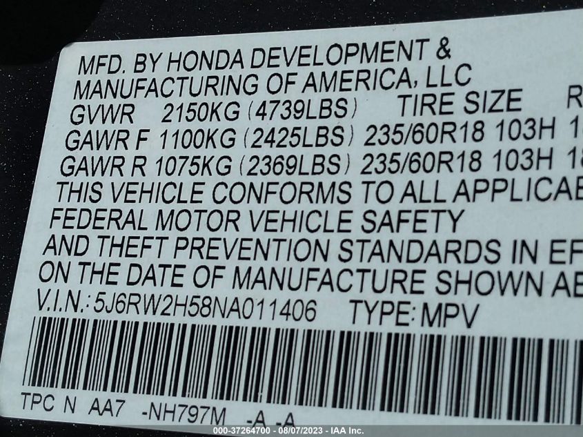 2022 HONDA CR-V EX - 5J6RW2H58NA011406