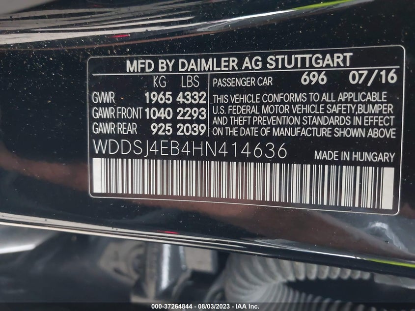 VIN WDDSJ4EB4HN414636 2017 MERCEDES-BENZ CLA CLA 250