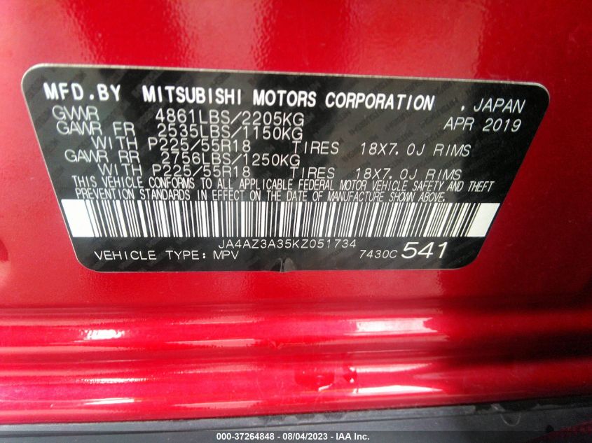 2019 MITSUBISHI OUTLANDER SE/SEL/LE - JA4AZ3A35KZ051734